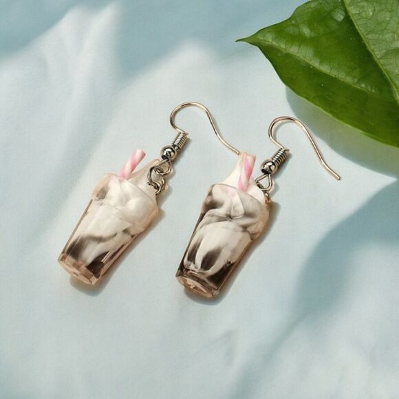 Funky Cute Ice Cream Drink Dangle Drop Earrings with Hook - Picture 1 of 2